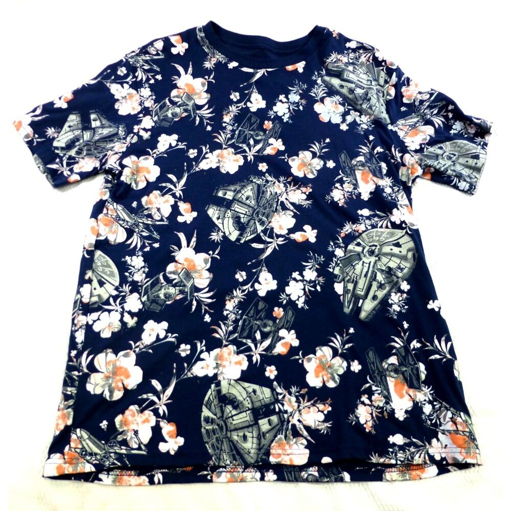 Star Wars Millennium‎ Falcon Floral Hawaiian Button Shirt Large Nerdy Sci Fi Fan